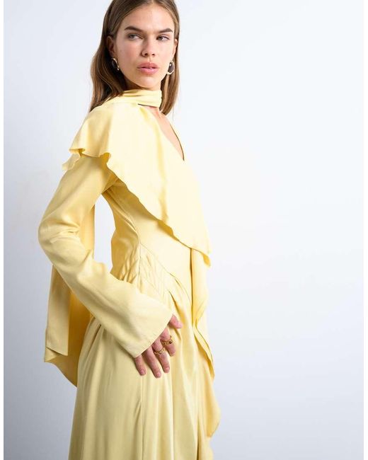 TOPSHOP White Long Sleeve Ruffle Maxi Dress With Scarf Wrap Detail