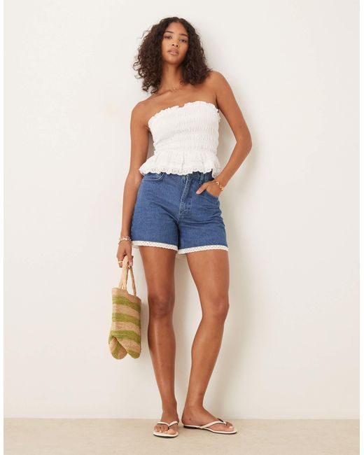 ASOS Blue – trägerloses, gesmoktes oberteil