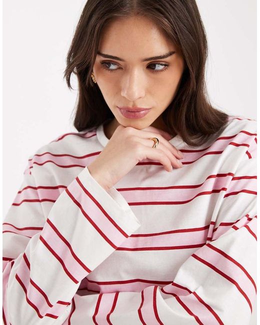 Pieces White Oversized Rugby Stripe Long Sleeve T-shirt