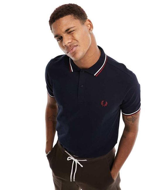 Fred Perry Blue Twin Tipped Logo Polo for men