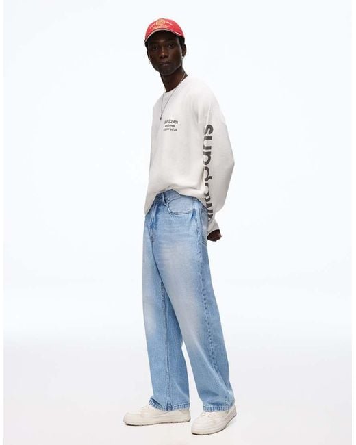 Bershka Blue Baggy Jeans for men
