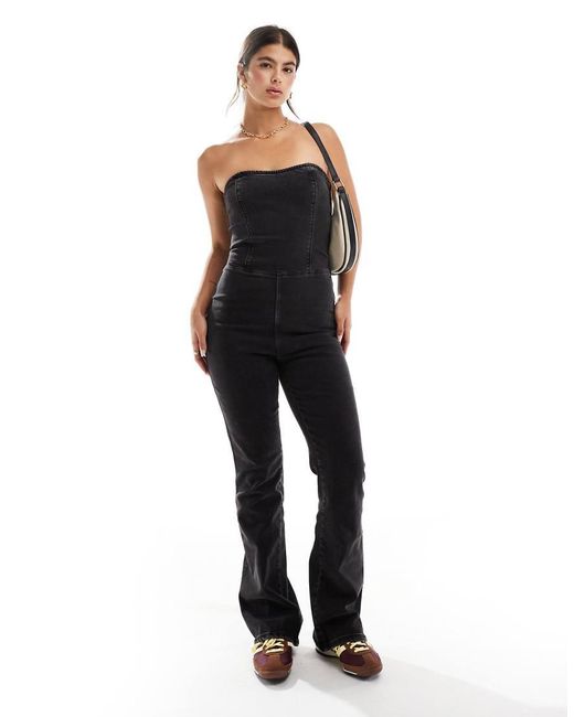 Pimkie Black Denim Bandeau Flared Jumpsuit