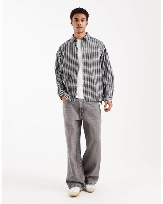 ASOS Gray Oversized Dad Plaid Shirt for men