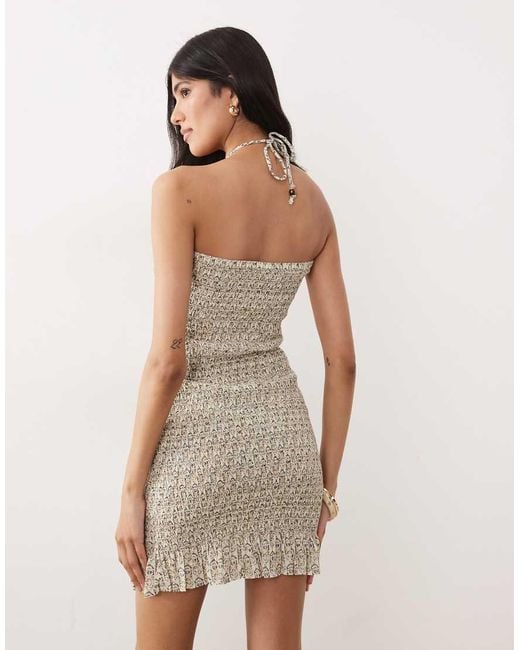 Mango Natural Teen Beaded Neck Ruched Mini Dress