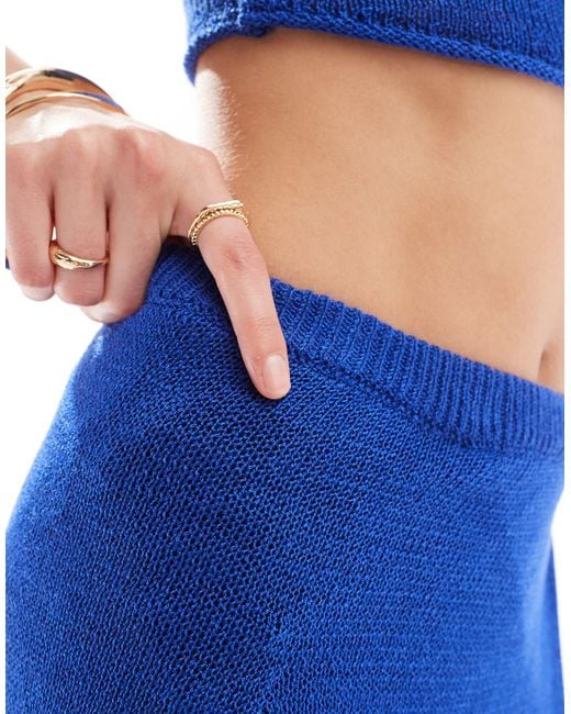 Jupe portefeuille longue en maille au crochet New Look en coloris Blue