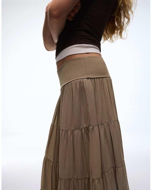 Bershka Brown Fold-over Waist Midi Skirt