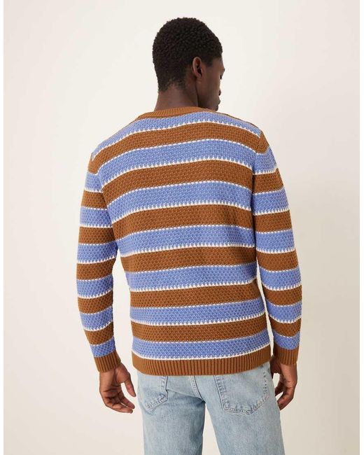 ASOS Blue Relaxed Knitted Crew Neck Stripe Jumper for men