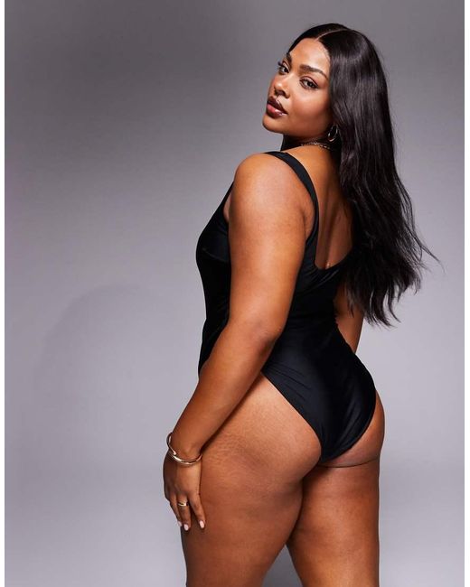 ASOS Black Asos Design Curve Revenge Sculpting Square Neck Swimsuit