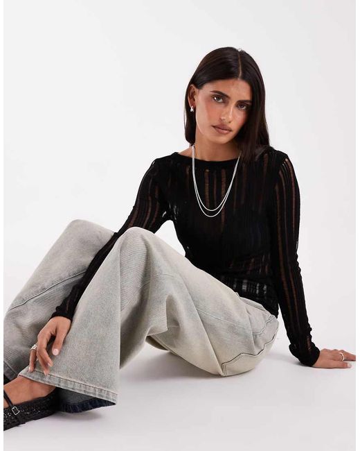 ASOS Black Ladder Fine Knit Long Sleeve Top