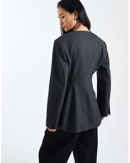 ASOS Blue High Break Point Collarless Blazer
