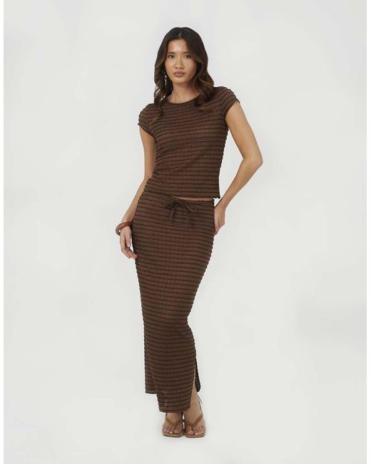Brave Soul Brown Textured Jersey Stripe Short Sleeve Top