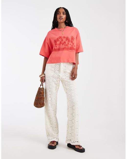 ASOS Red Boxy Crop Tee With Palm Island Graphic