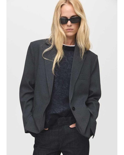 Mango Blue Oversized Brushed Tailored Blazer