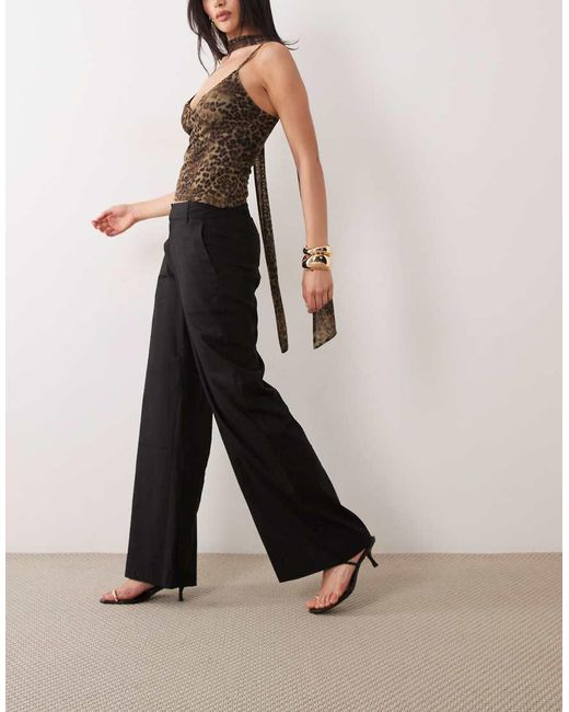 GOOD AMERICAN Black Linen Blend Mid Rise Relaxed Wide Leg Trouser