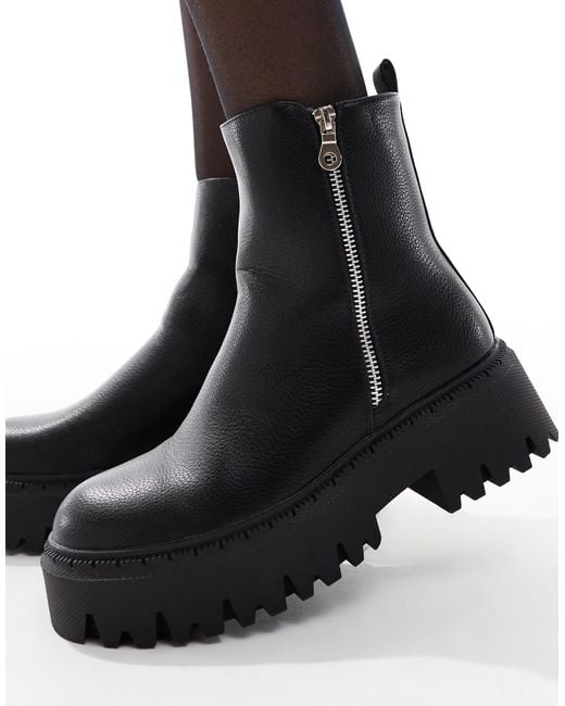 SEQWL Black Stella Zip Detail Chunky Boots