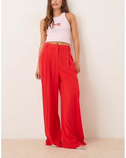 Nobody's Child Red Wide Leg Linen Pallazzo Trouser