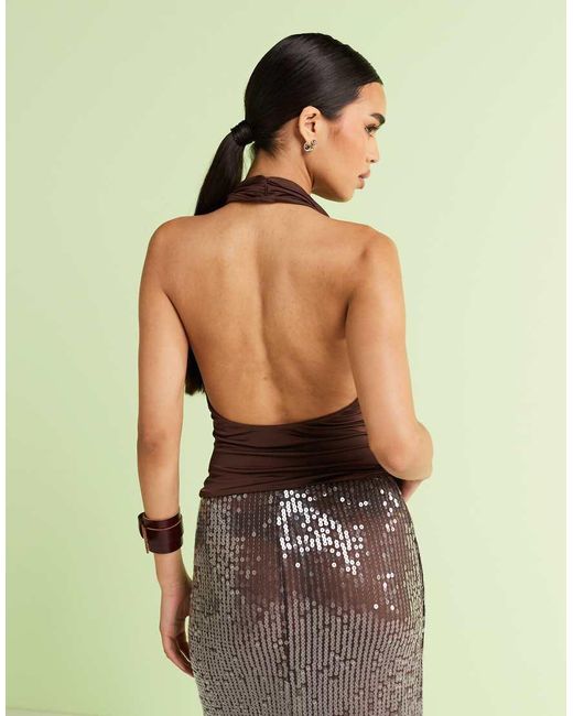 Mango White Featuring Kaia Gerber Slinky Backless Halter Top With Metal Detail