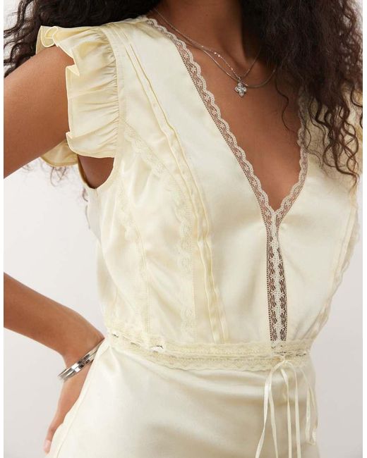 Reclaimed Vintage Natural Satin Tea Top With Pintucks And Lace Trims