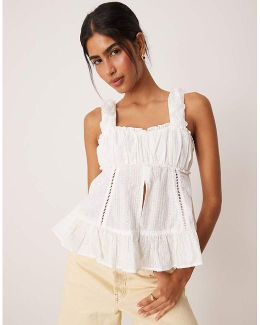 Amy Lynn White Ruched Bust Cami With 3d Floral Straps