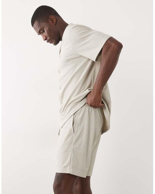 Only & Sons Gray Plisse Shorts Co-ord for men