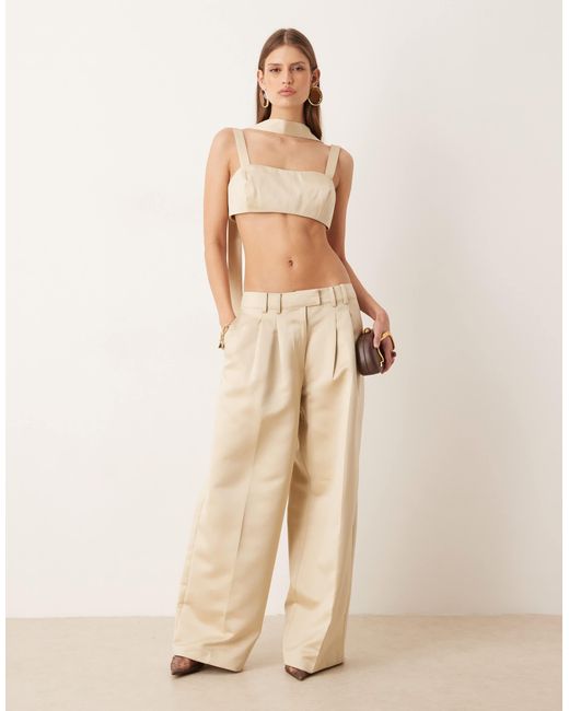 Tall - pantalon ample habillé en satin à pinces - huître ASOS en coloris Natural