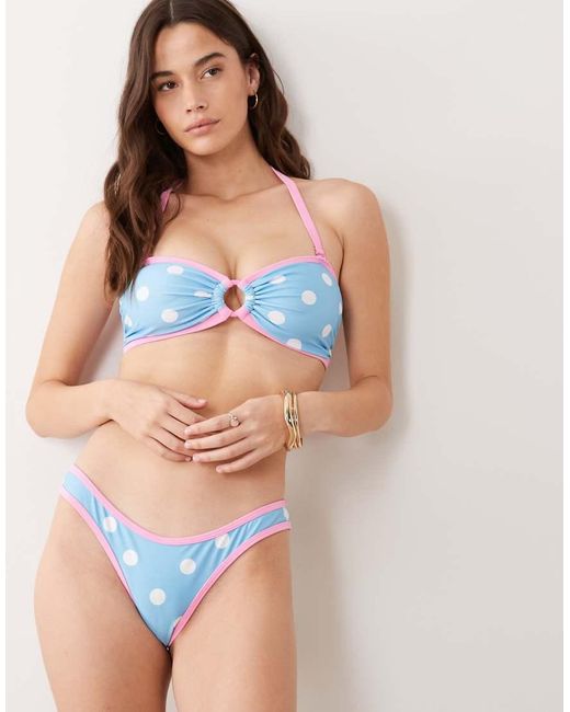Peek & Beau Blue Bandeau Bikini Top With Pink Contrast