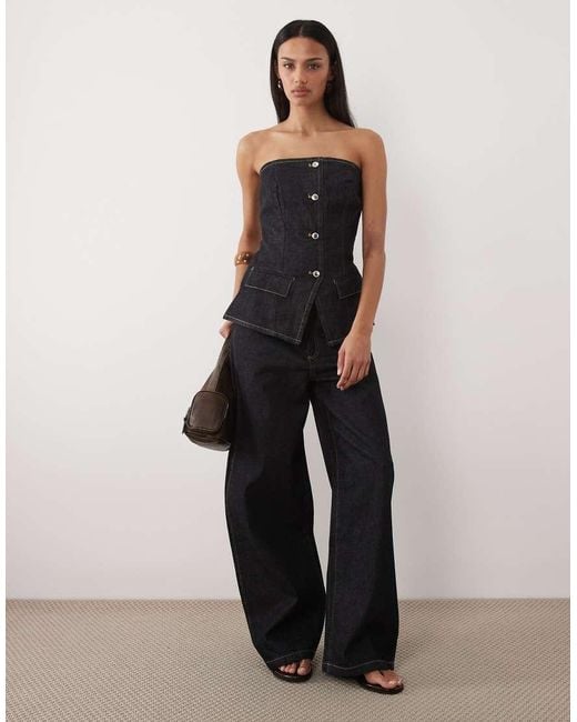 Mango Black Clemence 100% Cotton Button Through Bandeau Top Co-ord