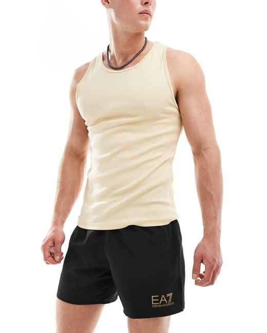 EA7 Black Armani Gold Logo Swim Shorts for men