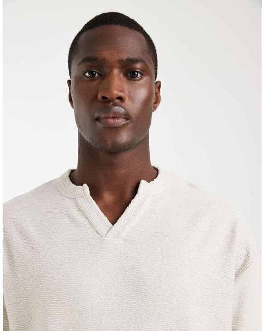 ASOS Natural Heavyweight Oversized T-Shirt With Notch Neck for men