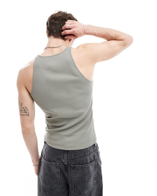 Camiseta caqui ajustada sin mangas con cuello subido ASOS de hombre de color Gray