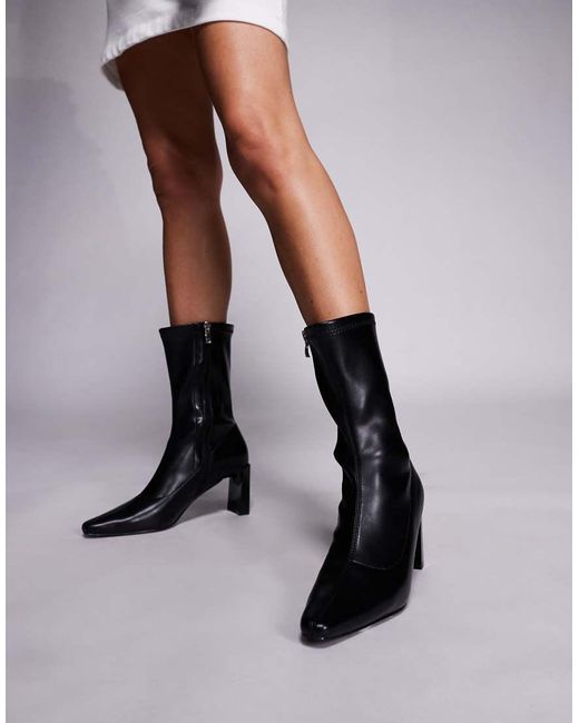 Public Desire Black Robert Heeled Mid Calf Boots