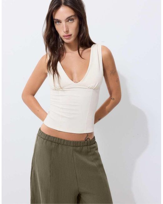 Stradivarius White Fitted Wide-Strap Top