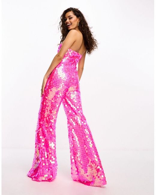 Collective The Label Pink Strapless Disc Sequin Jumpsuit
