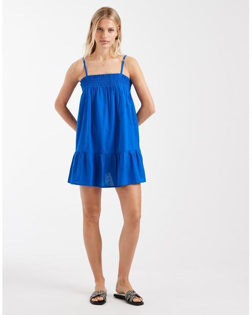 Aray Blue Mini Babydoll Beach Dress