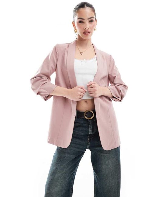 Pieces Pink Ruched Sleeve Blazer