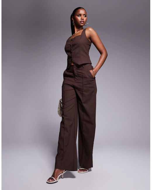 Exclusivité - - top d'ensemble gilet sans manches à encolure carrée en coton mélangé aspect lin - chocolat Kaiia en coloris Brown