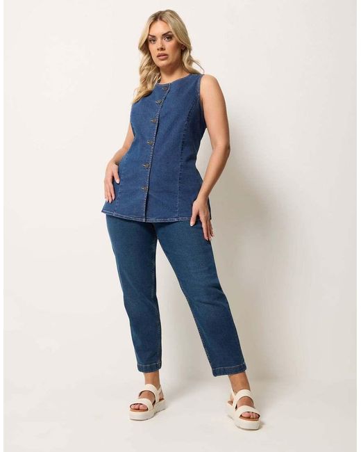 Yours Clothing Blue Denim Longline Waistcoat