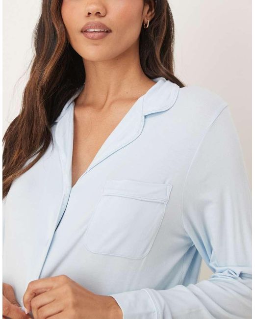 ASOS White Asos Design Maternity Super Soft Long Sleeve Shirt & Trouser Pyjama Set