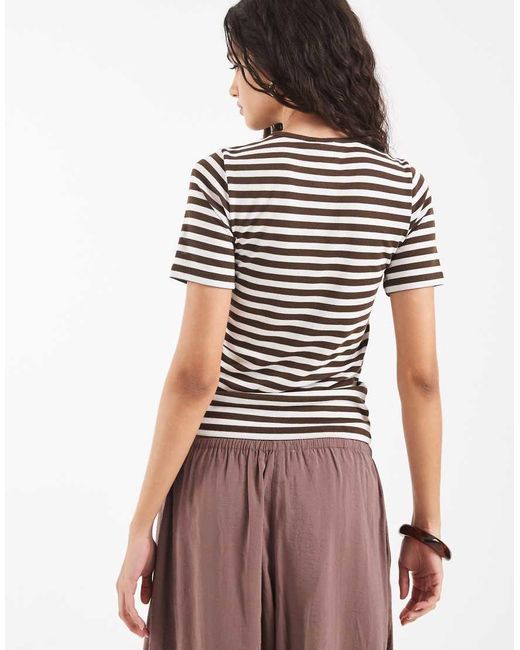 ONLY Brown Ribbed T-Shirt