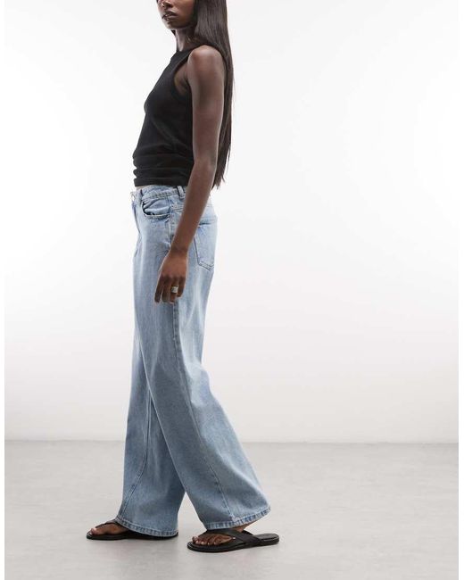 Noisy May Blue Alexa Mid Rise Wide Leg Jeans