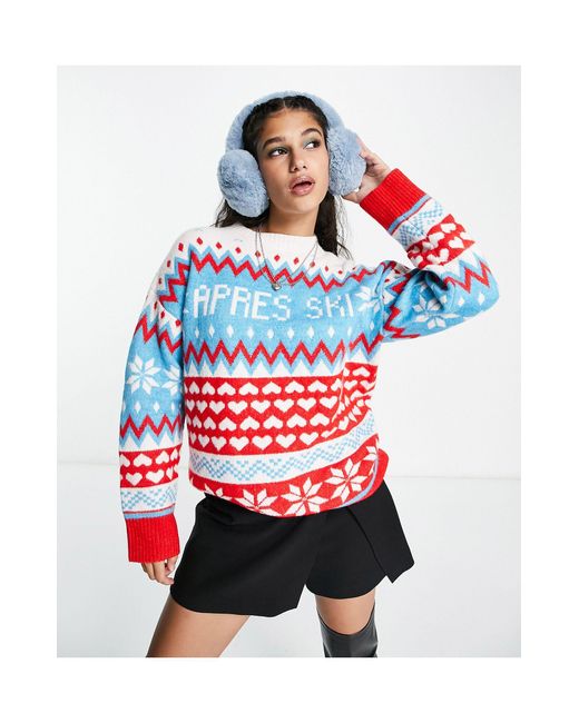ASOS Red Christmas Oversized Sweater With Apres Ski Pattern