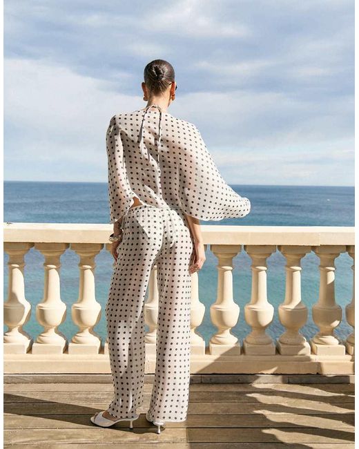 4th & Reckless Blue Sheer Mesh Elasticated Waist Wide Leg Beach Trousers Co-ord