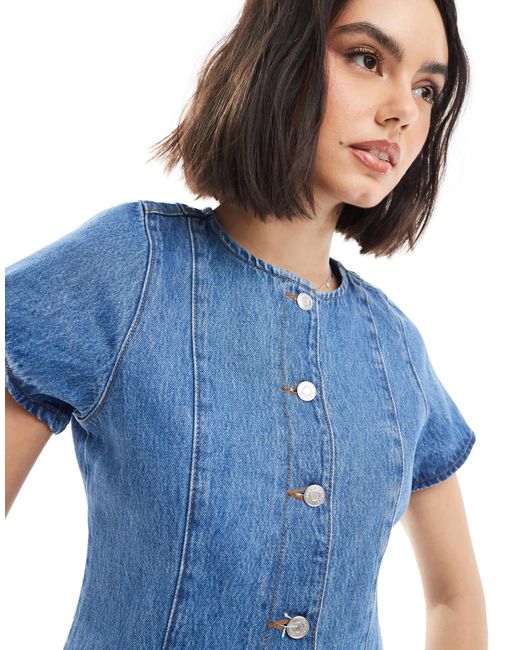 ASOS Blue – vorne gebundenes, kurzärmliges denim-oberteil