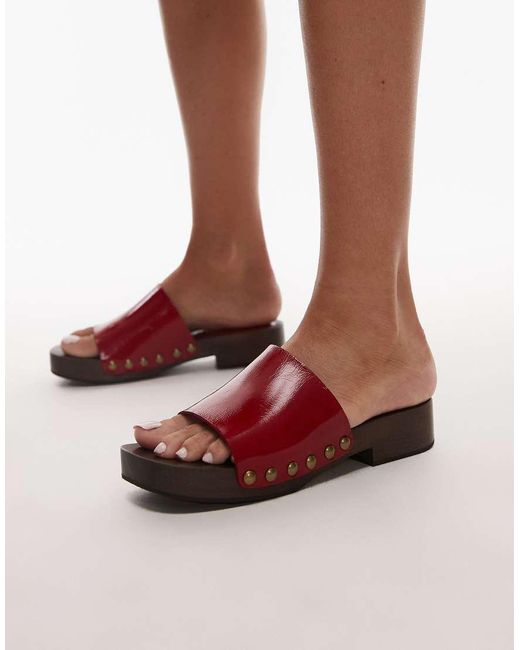 TOPSHOP Brown Harley Premium Leather Wooden Clogs