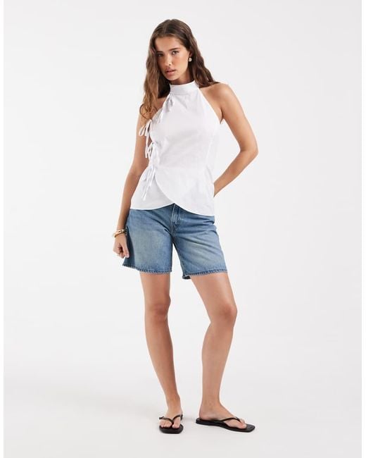 ASOS White Tie Side High Neck Top