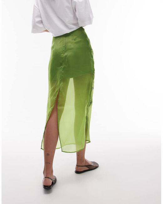Gonna Midi Ricamata di TOPSHOP in Green