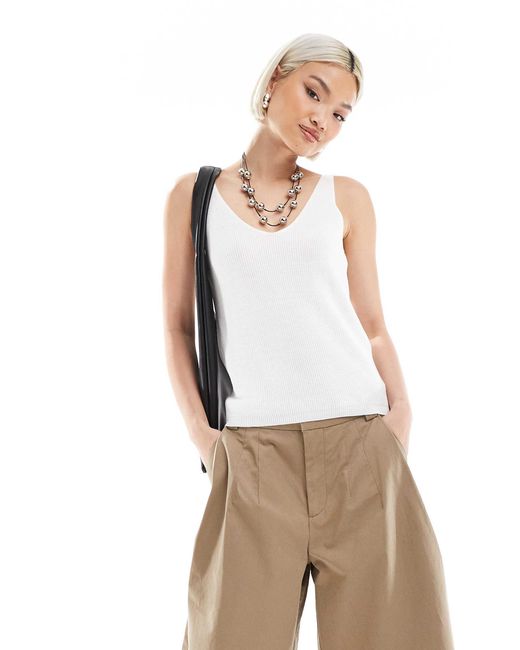 Vero Moda White – geripptes strick-trägertop
