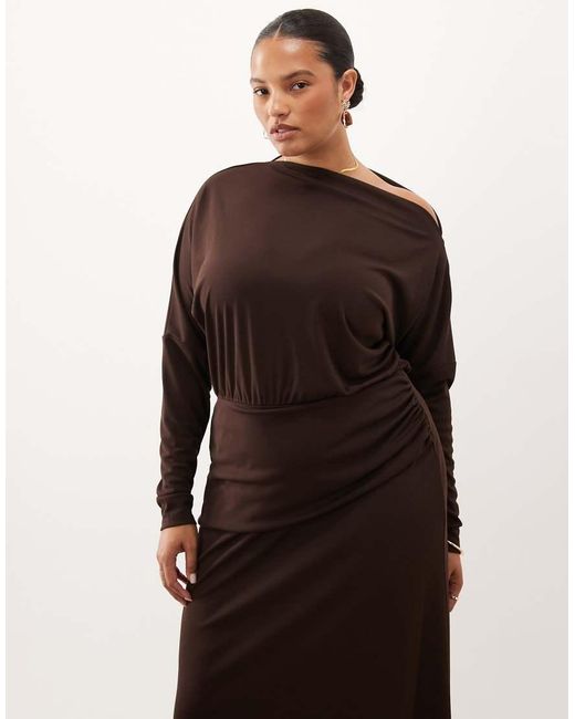 ASOS Brown Asos Design Curve Long Sleeve Blouson Midi Dress