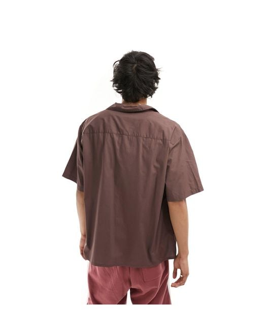 Collusion Red Poplin Revere Short Sleeve Shirt for men