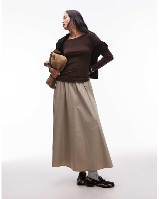 ARKET Top Van Geribbelde Jersey Met Lange Mouwen En Boothals in het Brown